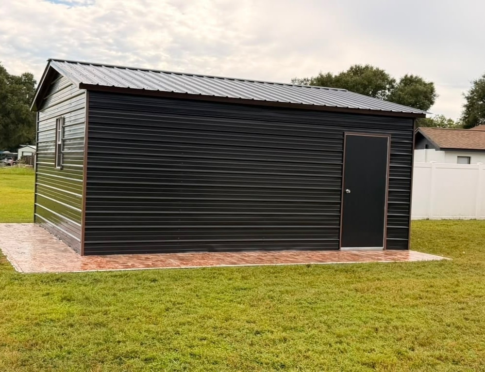 Large enclosed steel workshop building